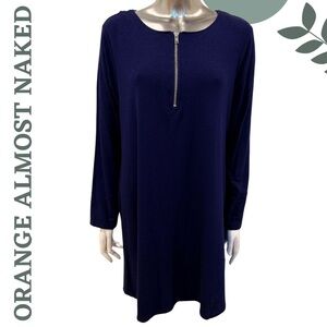 Navy Blue Casual Knit Tunic Top by Orange Almost Naked | 1/4 Zip Size L / XL
